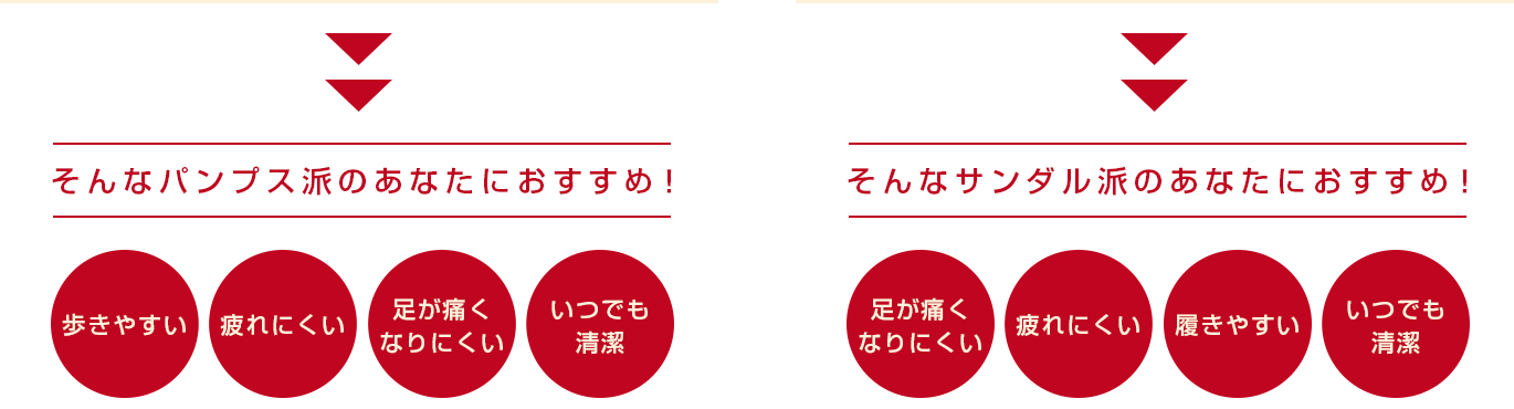 とにかく軽くて疲れにくい!大人気ロングセラーのパンプス4060・4055、まるでスニーカーのような軽やかな歩き心地のストラップシューズ4067、すらっとキレイな立ち姿を演出する高めヒールパンプス4061/ふんわり優しい履き心地のサンダル5302や甲高さんの足にもバッチリ対応する面ファスナー仕様のサンダル5303、オフィス内でもキレイな足元を演出する5308